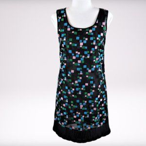 Catherine Malandrino  Black Dress Green/Blue/Pink